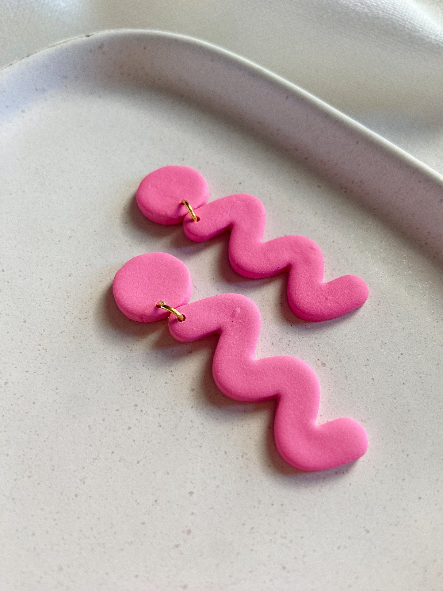 The Kaye, Squiggle Clay Earrings, Pink Clay Earrings, Modern Statement Earrings