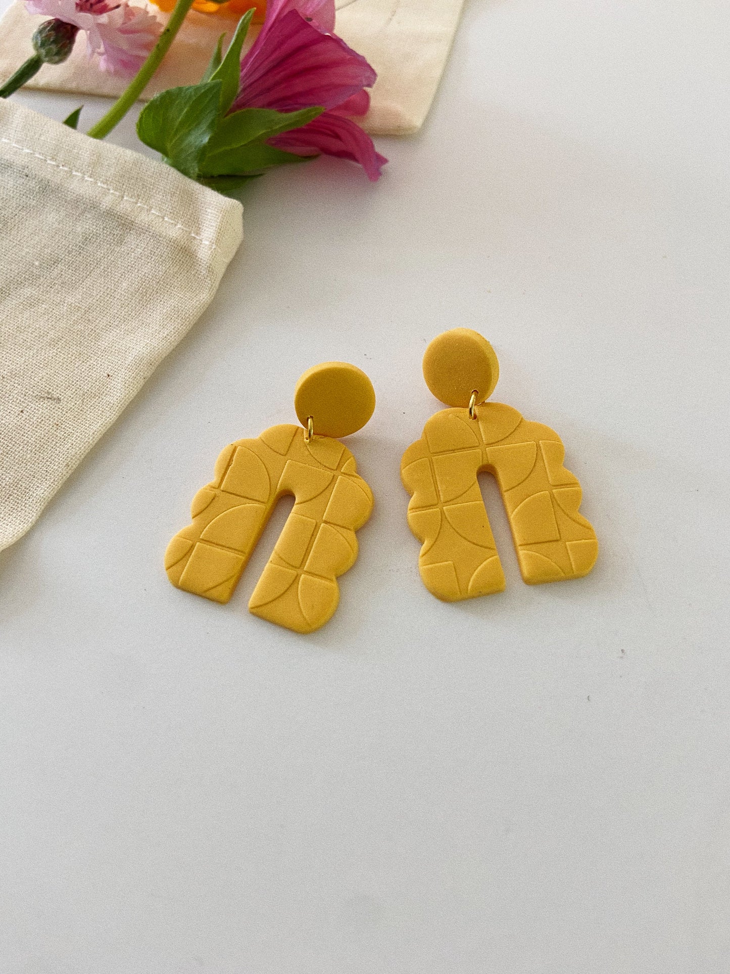 Bright Yellow Arch Earrings, Clay Earrings