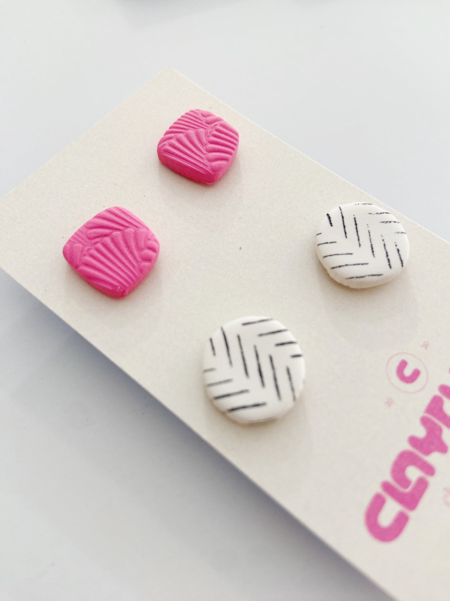 Double Stud Pack - Pink and B/W Herringbone