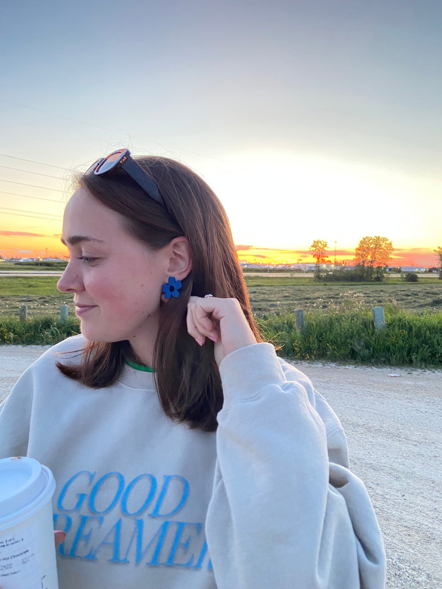 Abstract Flower Earrings, Dark Blue, Dark Blue Studs