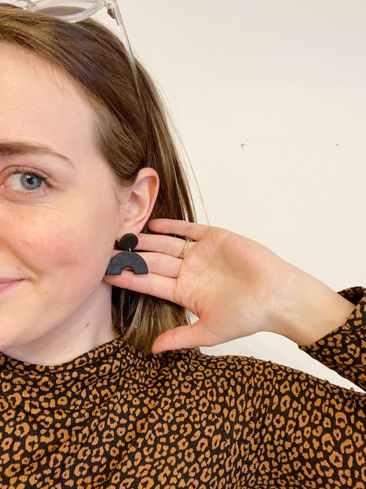 Polymer Clay Arch Earrings, Black Earrings