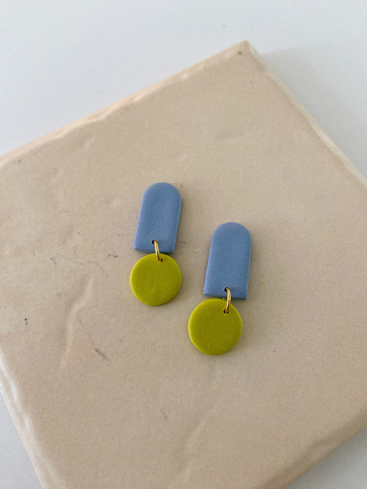 Light Blue and Green Earrings, Mini Clay Earrings, Colorful Earrings