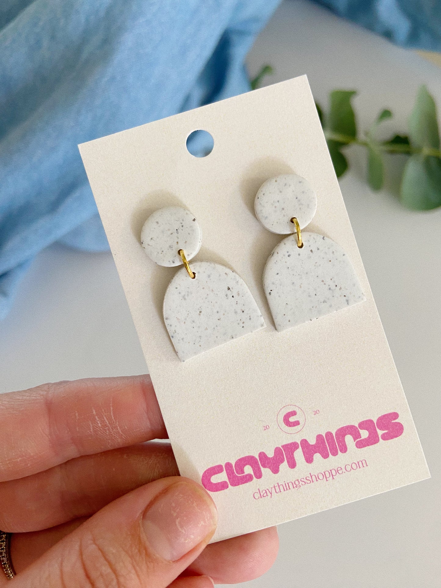 Modern White Earrings, Clay Earrings, Geometric Clay Earrings