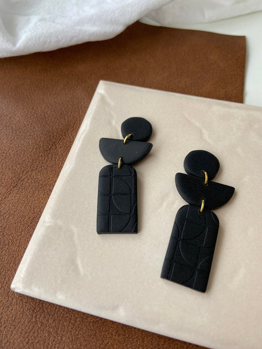 The Isla, Geometric Clay Earrings, Black Earrings