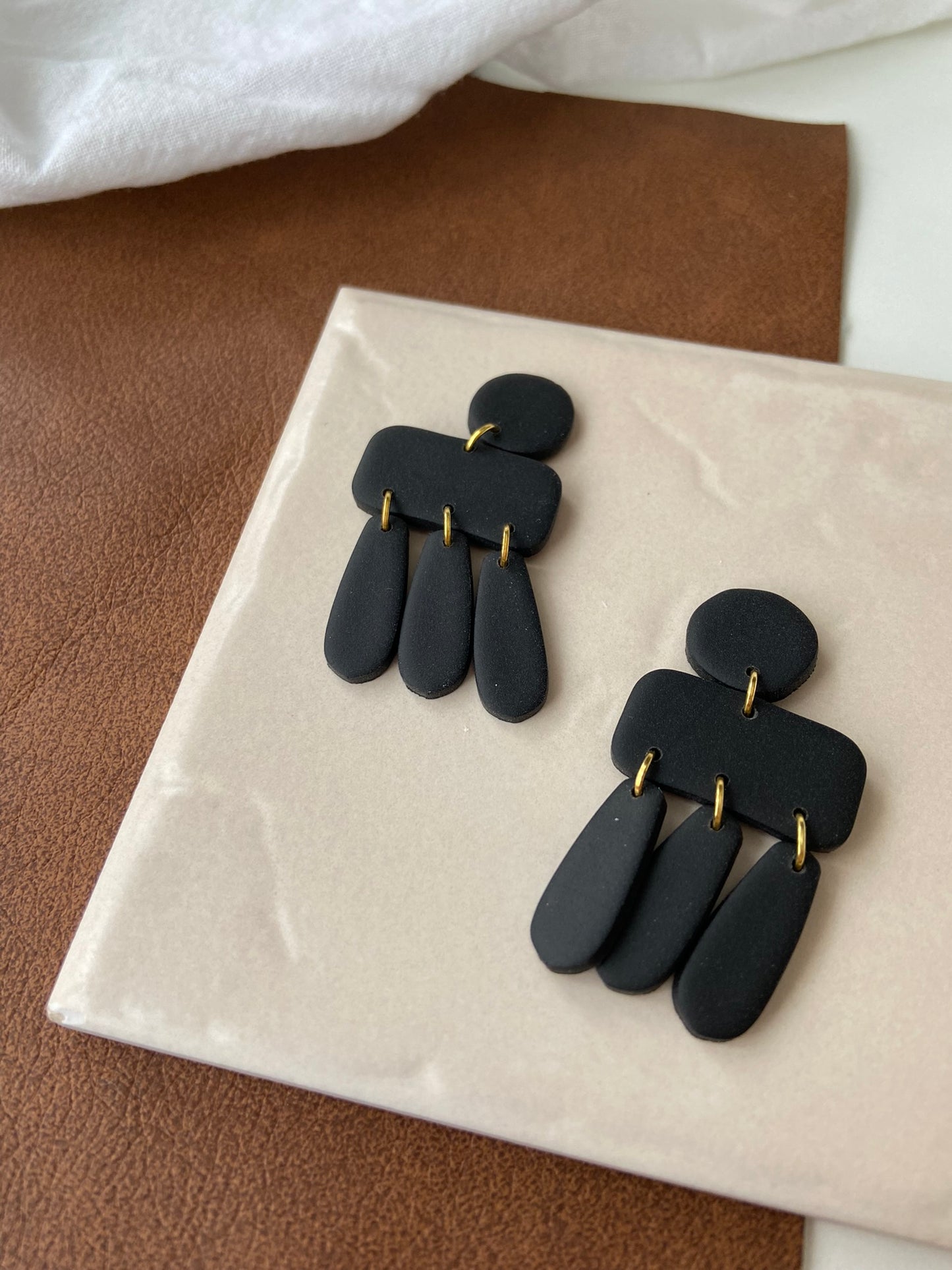 Black Organic Dangles, Clay Earrings