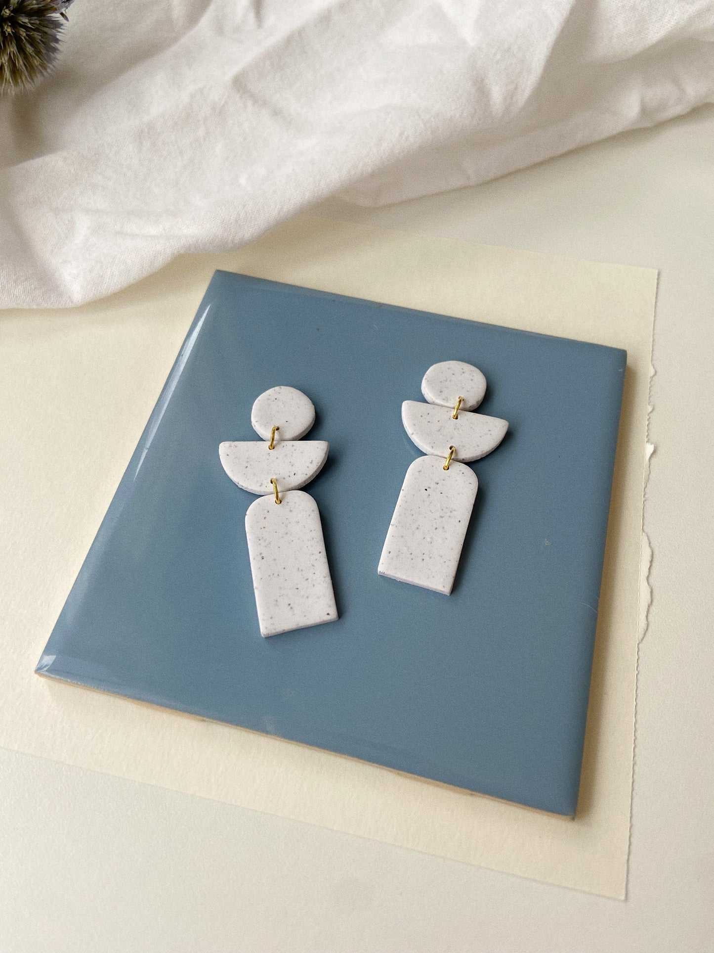 The Isla, Clay Earrings in White, Clay Earrings Geometric